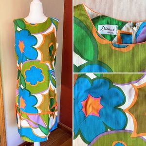 Vintage 60s Hawaiian Diane’s Honolulu Mod Floral Bold Colors Pattern Dress